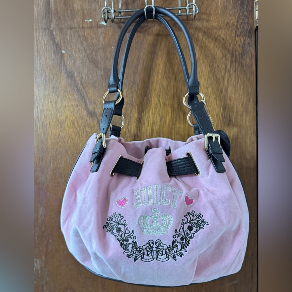 Juicy Couture Retro Pink and Black Embroidered Shoulder Bag NWT